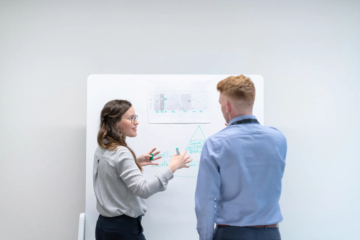Whiteboard architecture planning session for a SaaS product