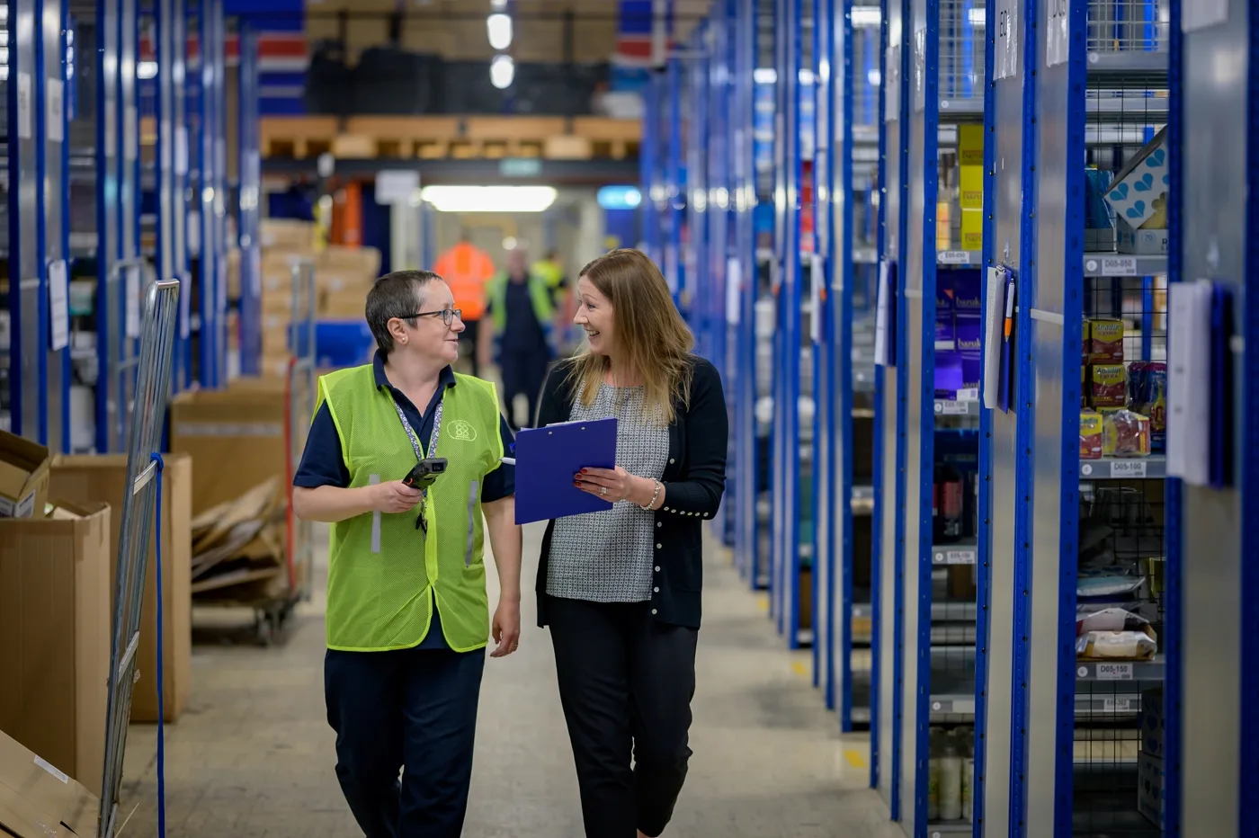 Wholesale pallets staged in a distribution warehouse