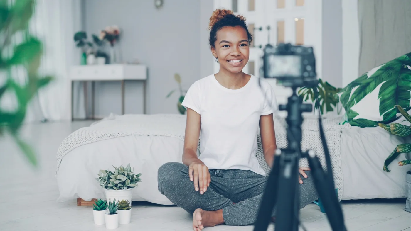 Elegant content creation studio with backdrop and lighting for Instagram Reels production